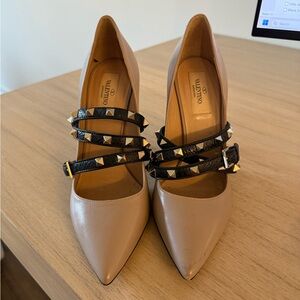 Valentino Women's Beige and Black Studded Heels